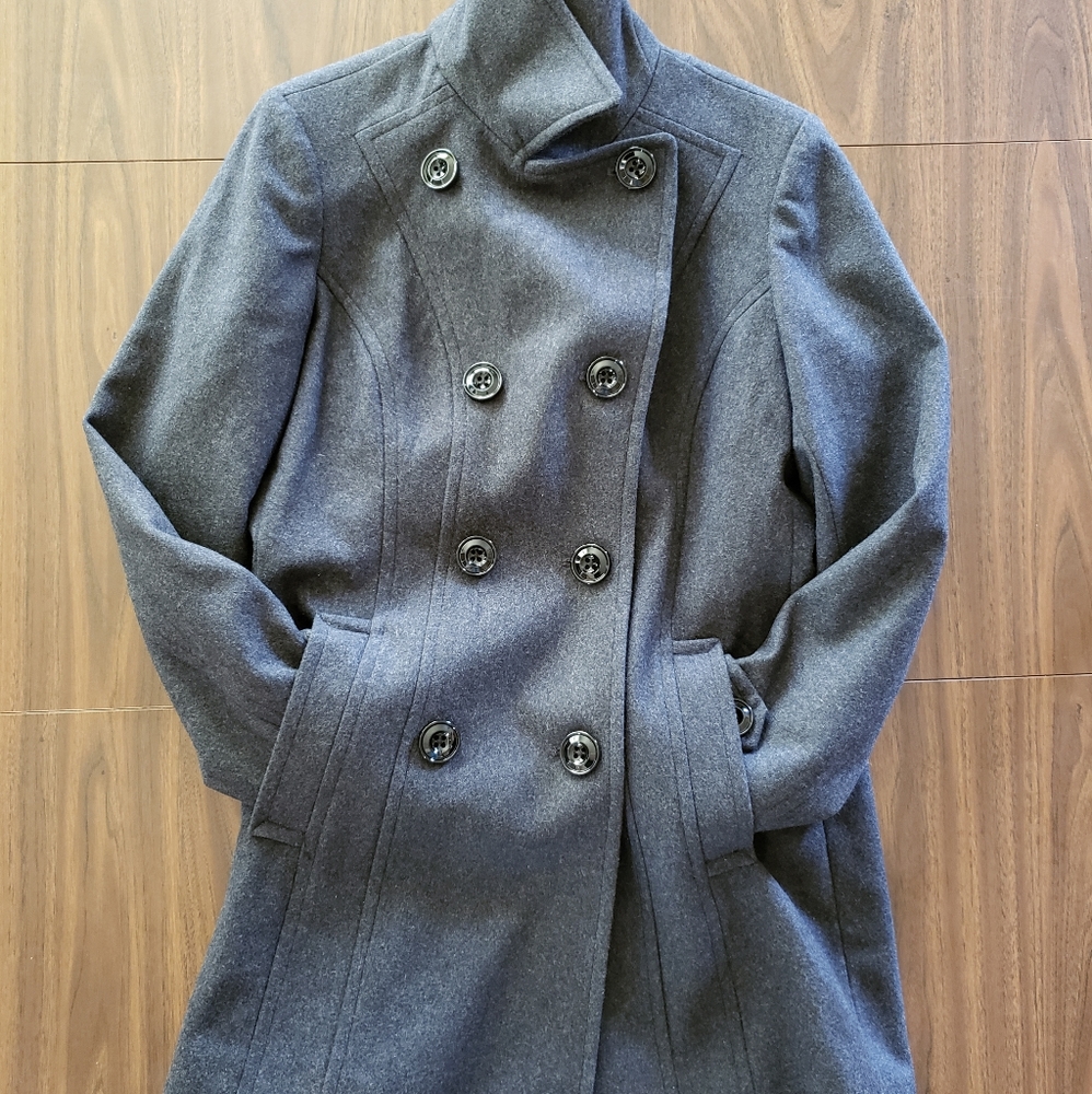 Anne Klein Wool Pea Coat Jacket Medium Gray